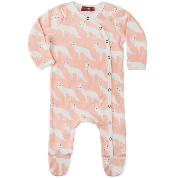 Milkbarn Pink Fox Snap Pajamas Girls 3-6M Boys Footie Sleeper Romper Organic - Picture 5 of 6